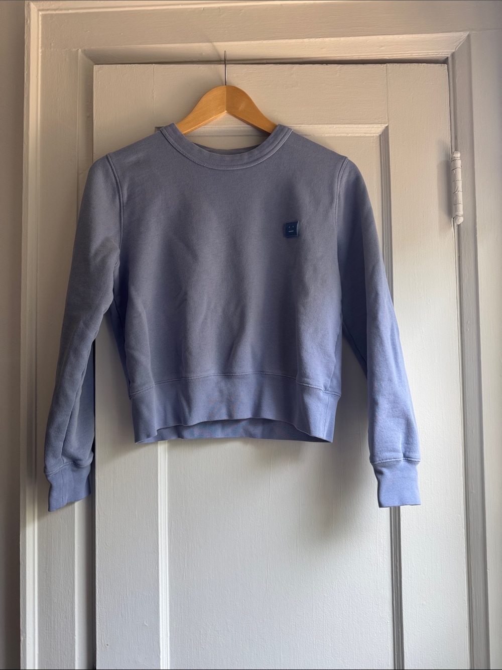 Acne Studios Blue Crop Sweatshirt with Face Logo